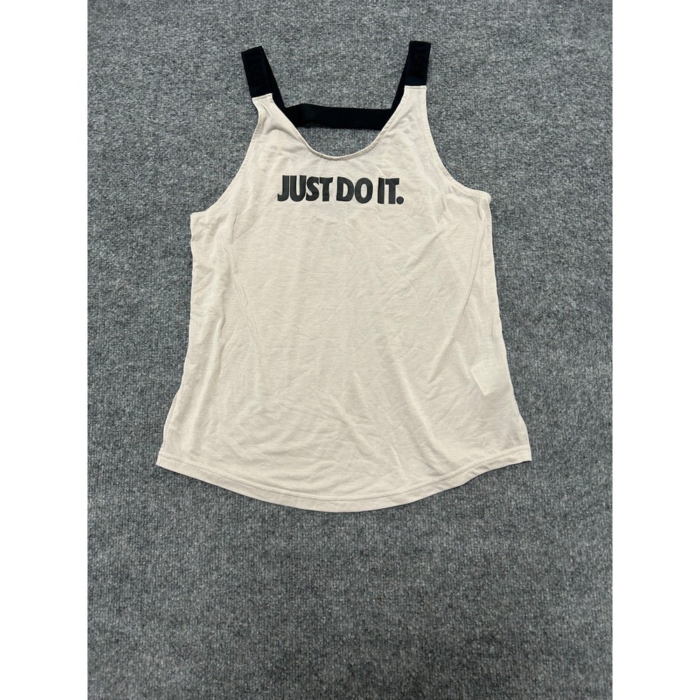 Nike Tank Top Womens Size M Beige Dri-Fit Lyocell Just Do It Strappy Back Sport